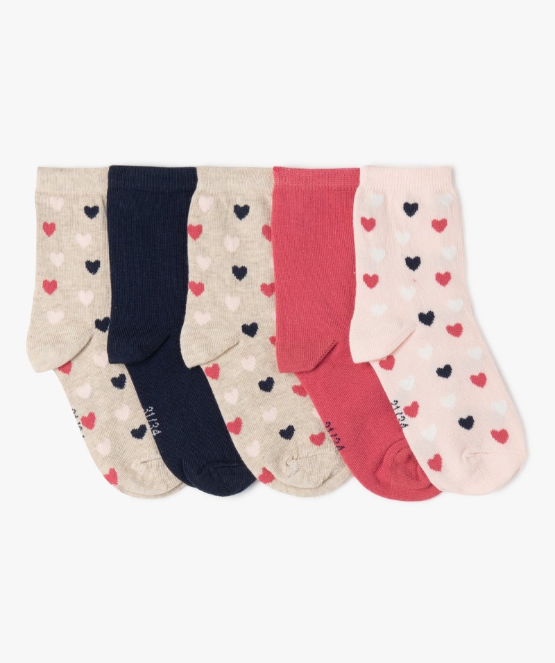 Chaussettes fille à motifs coeurs tige haute (lot de 5)[MISSING